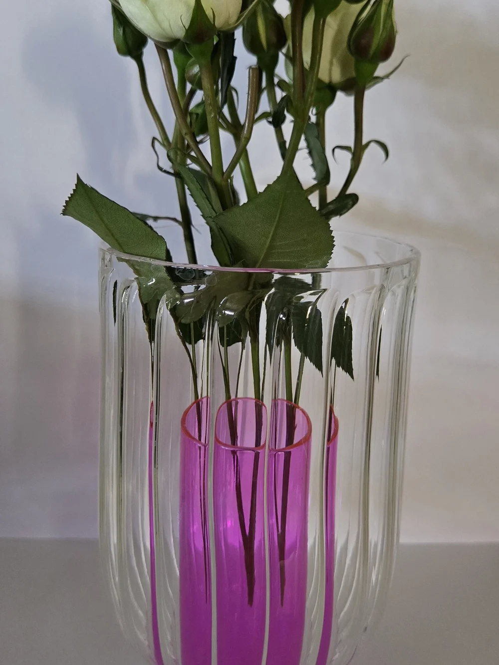 Anthropologie Pink Glass Insert Clear Ribbed Vase -